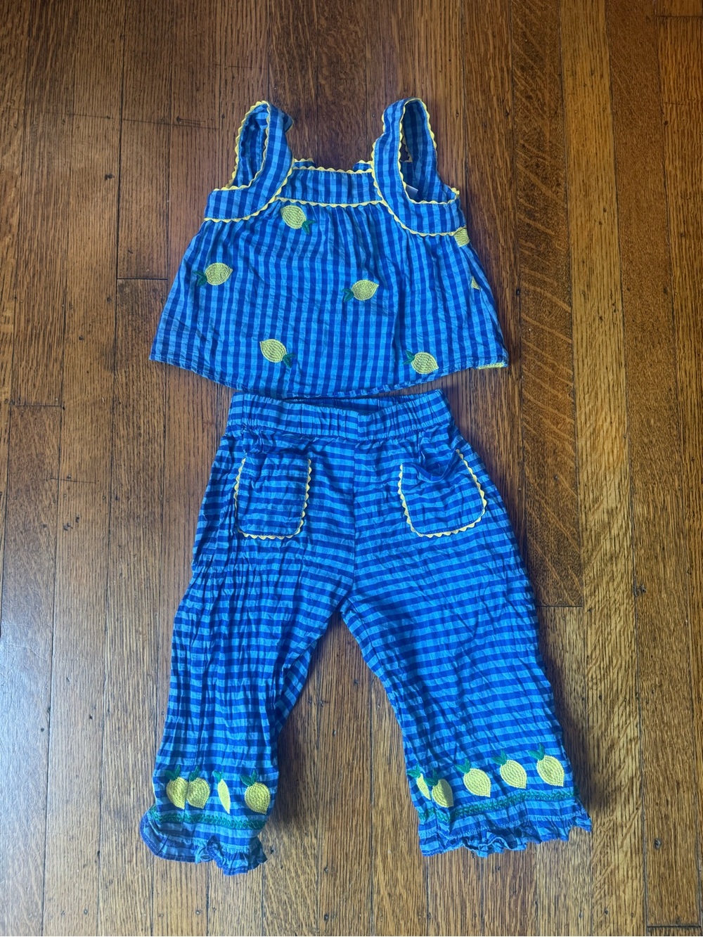 Zara Blue Gingham Lemon-Accent Girls' Top & Pants Set - 2T